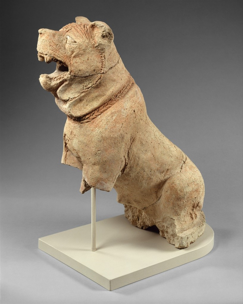 Terakotový pes molossoidního typu z období 2000 let př. n. l. vystavený v Metropolitním muzeu umění v New Yorku